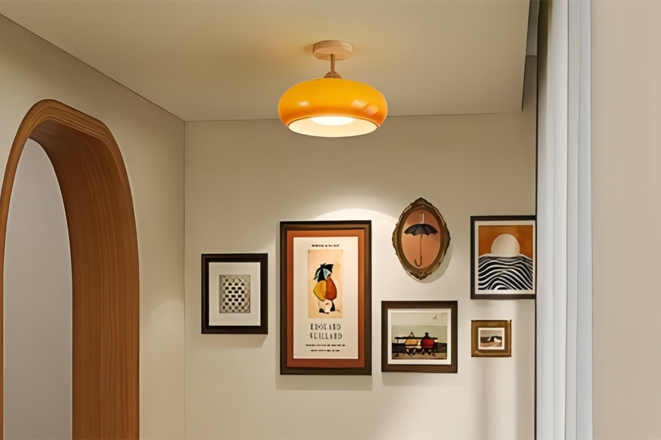 Vintage Bauhaus glass disc ceiling lamp HL153 in an interior scene
