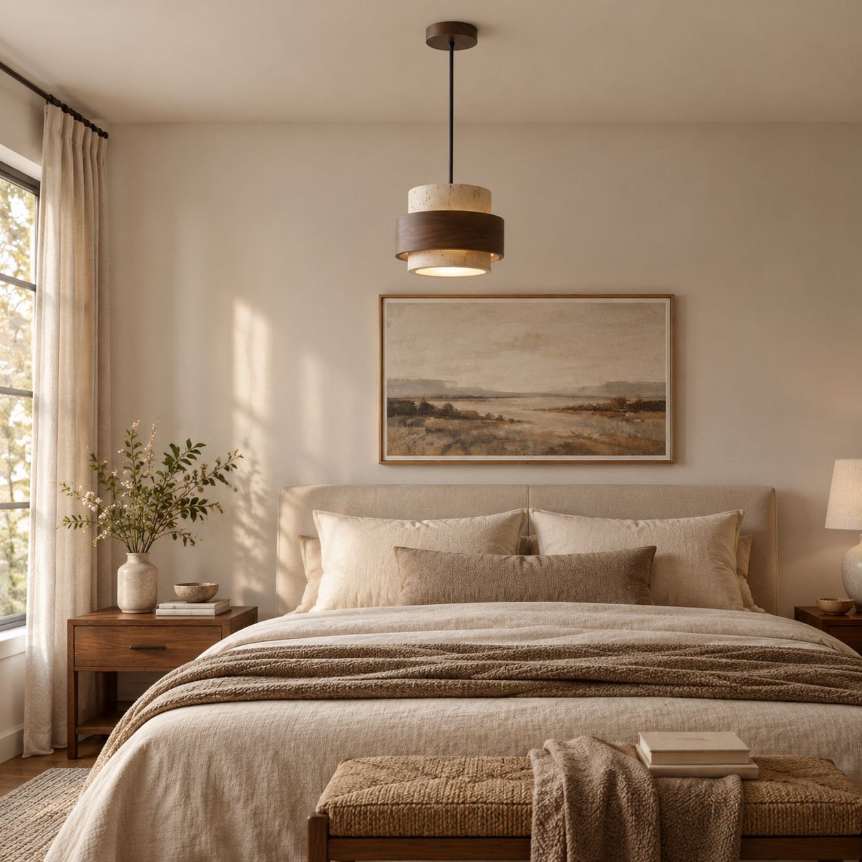 Suspension cylindrique en travertin HL488 — Chambre