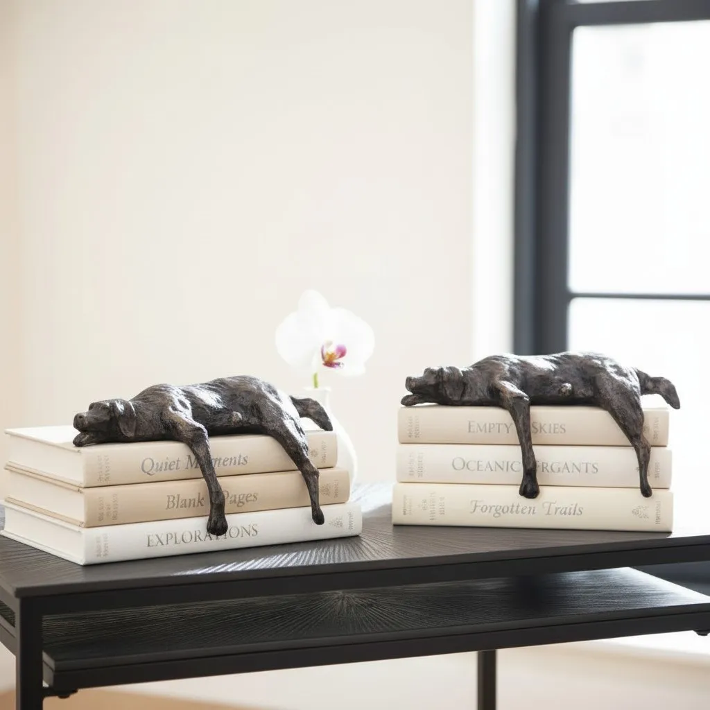 Floxo Lazy Dog en Abstracte Scandinavische Mensenfiguur Minimalistische Sculptuur voor Moderne Planken en Bureaus HL2521
