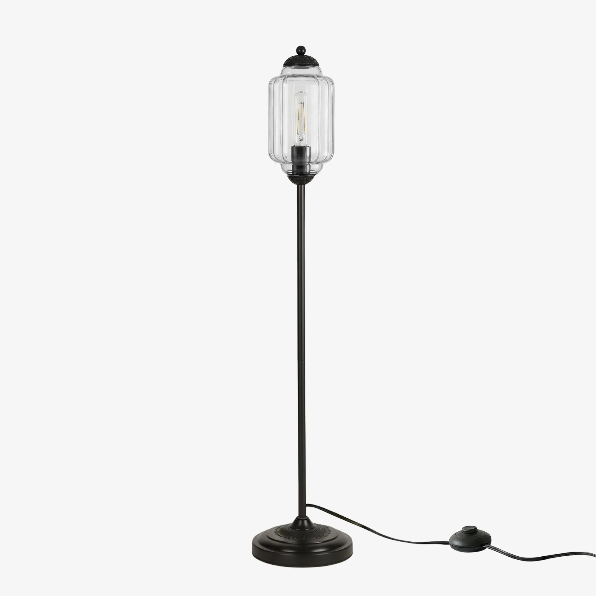 Eloise Vloerlamp van getextureerd glas in pompoenvorm - Organisch artistiek ontwerp en retrostijl voor de woonkamer HL2510
