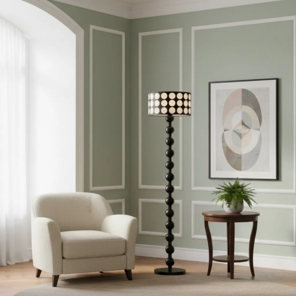 Retro Tafellamp met Stippenpatroon - Houten vloerlamp voor woonkamer HL1844