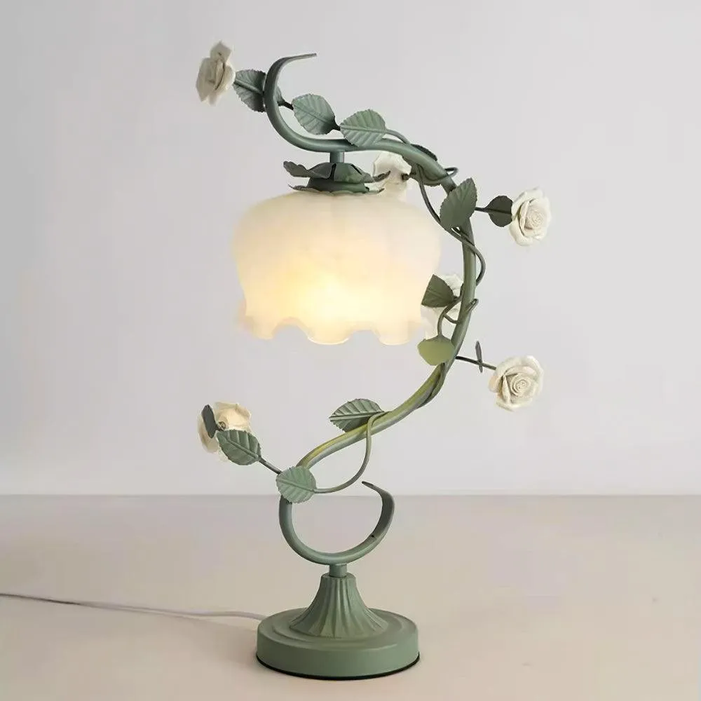 Groen Roze Wit Rozen Bloem Tafellamp HL767