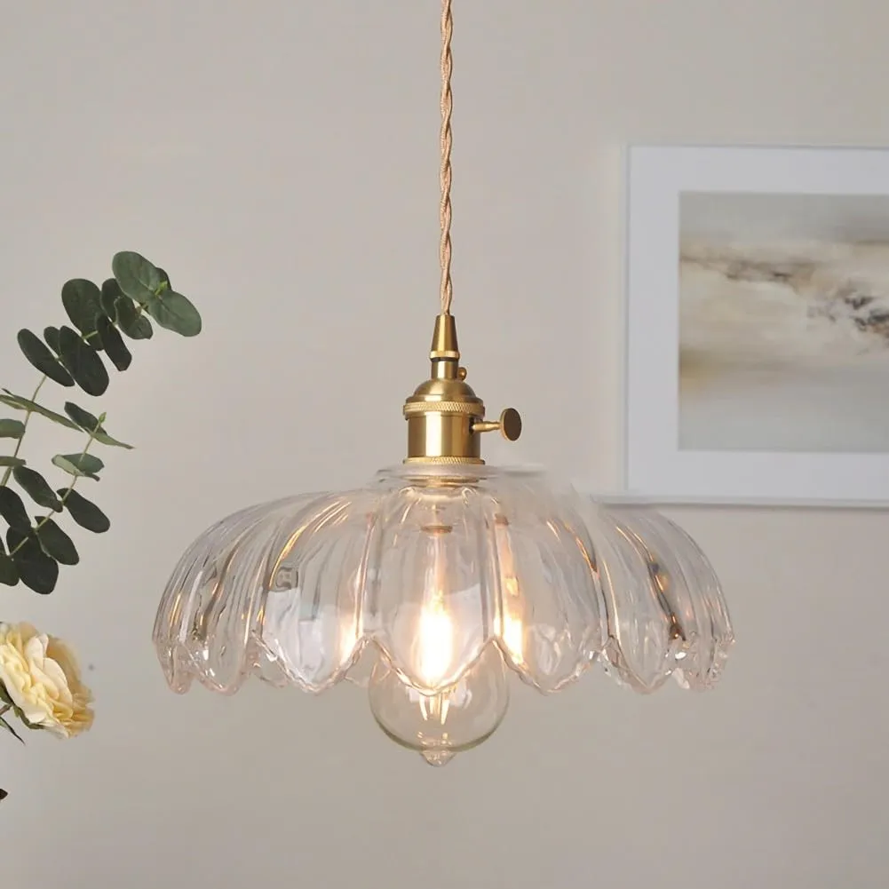 Vintage rustieke bloemblaadjesknoppen glazen hanglamp HL201