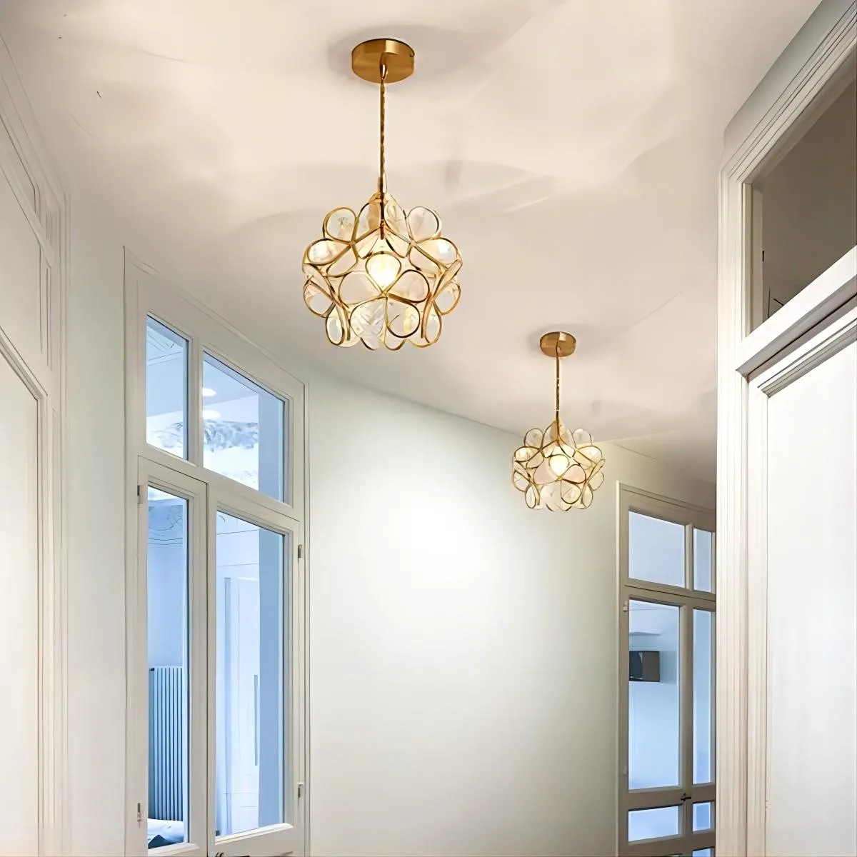 Romantische handgeblazen glazen bloemblad hanglamp HL47