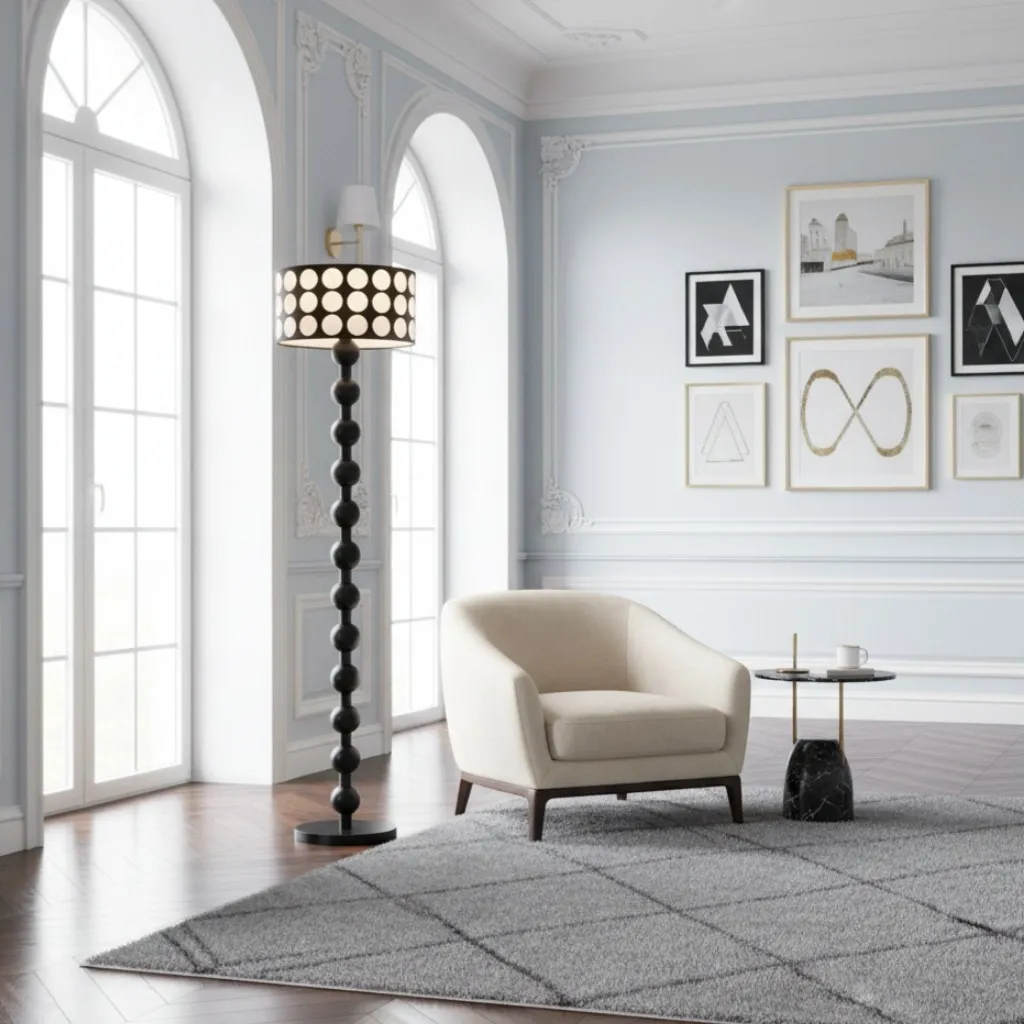 Retro Tafellamp met Stippenpatroon - Houten vloerlamp voor woonkamer HL1844