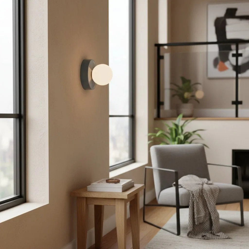 Solna ronde glazen wandlamp met keramische voet - minimalistische verlichting voor slaapkamer of hal HL1932