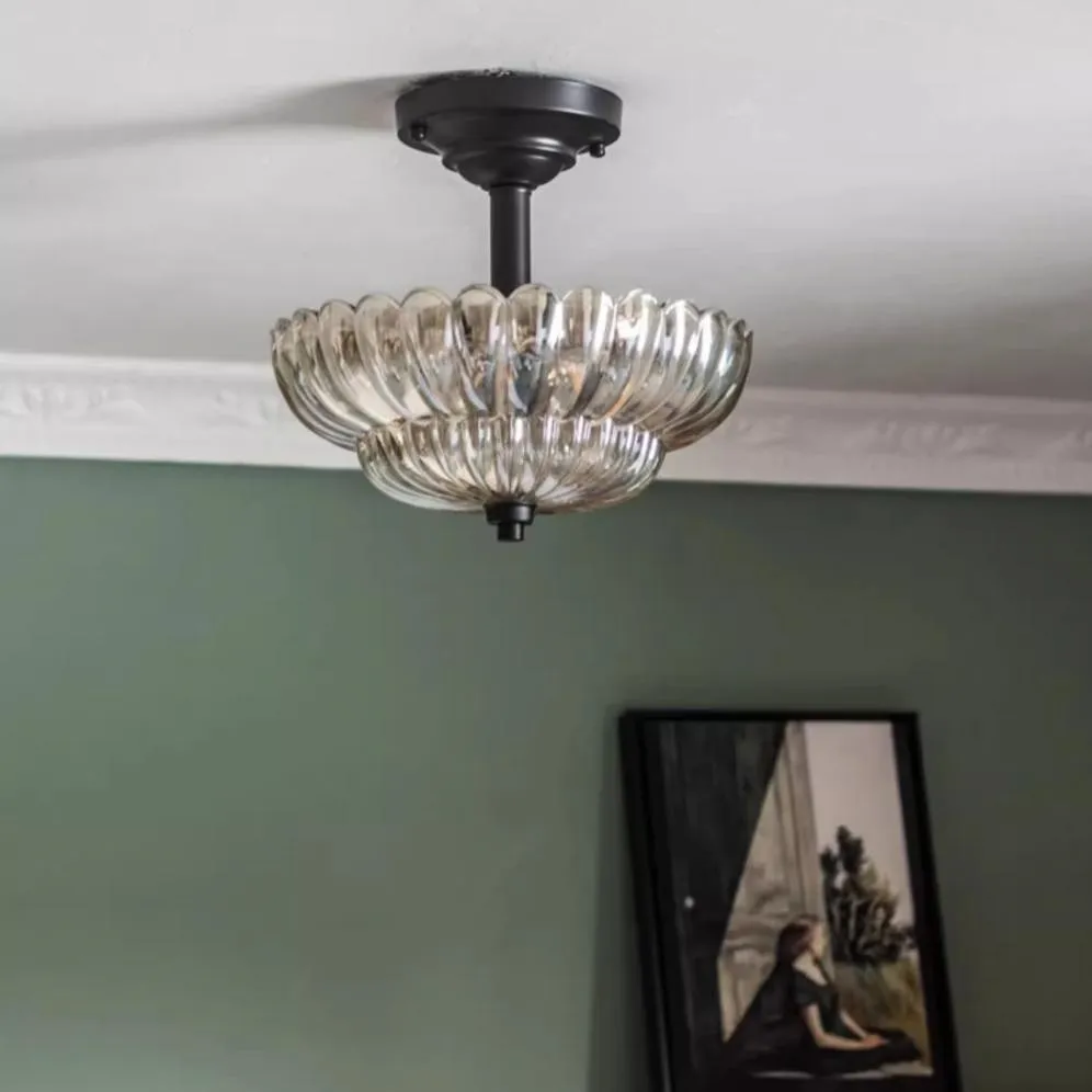 Semi-plafondlamp in parapluvorm, glazen lamp HL945