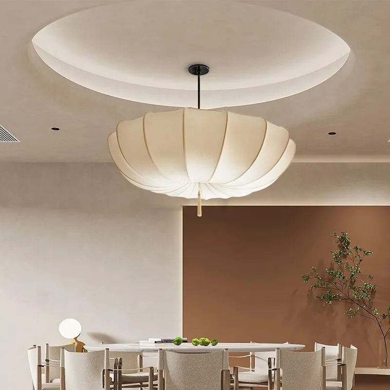 Traditionele Japanse ronde kroonluchter met ijzeren frame en stoffen kap, 3/5 lichts, voor de woonkamer HL1408