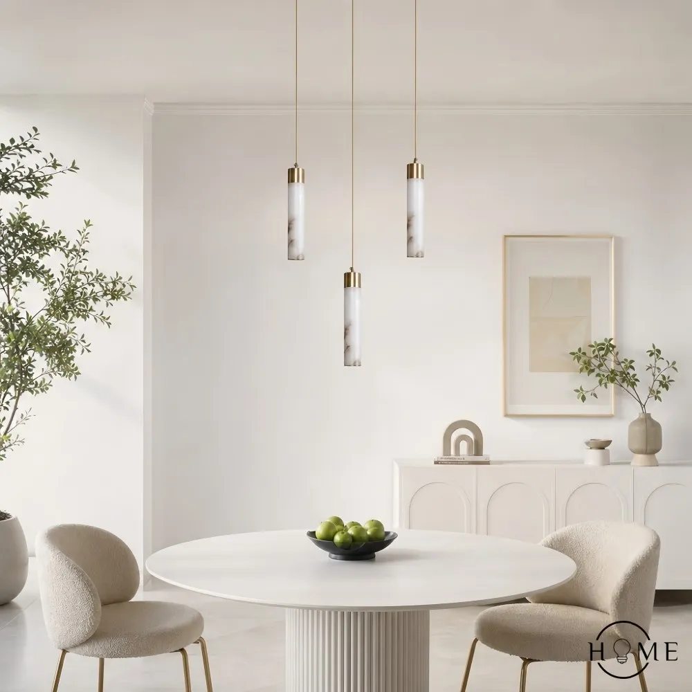 Hanglamp van natuurlijk getextureerd marmer en messing HL1060