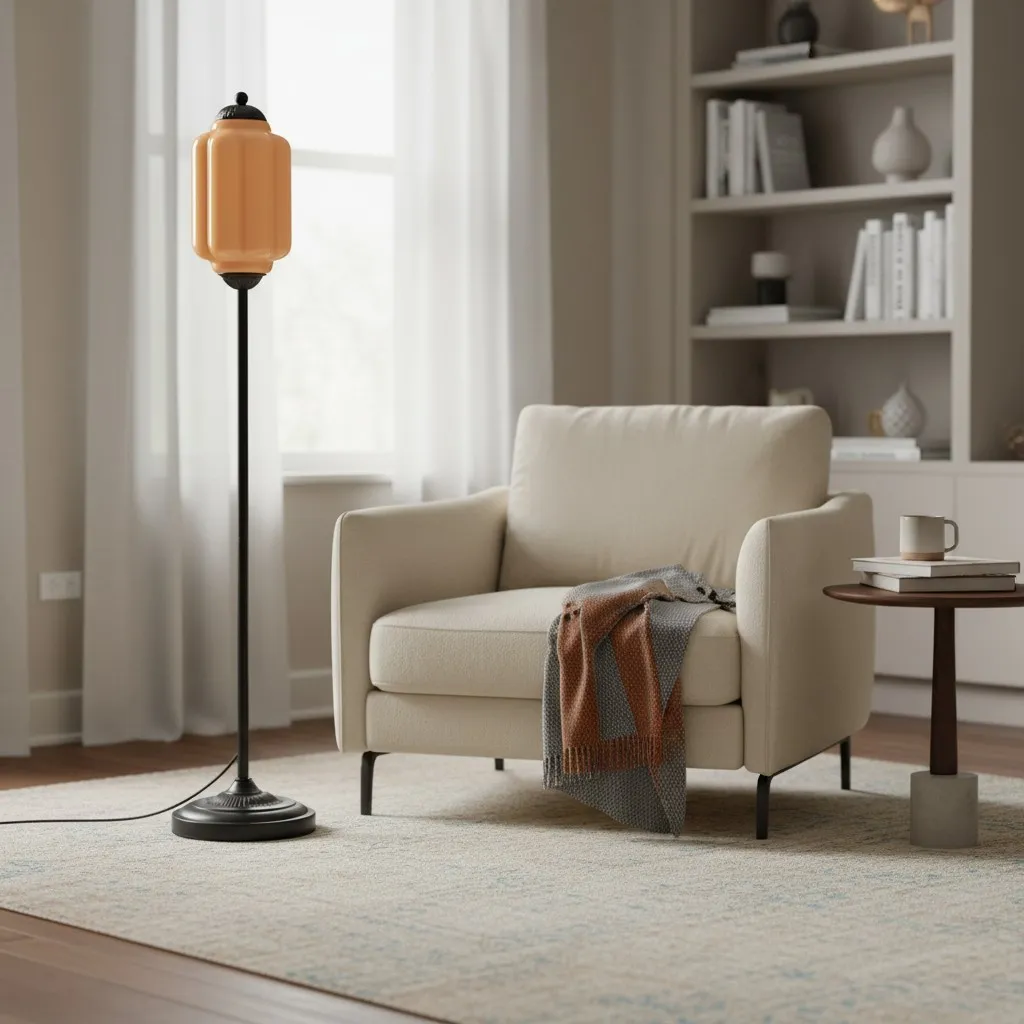Eloise Vloerlamp van getextureerd glas in pompoenvorm - Organisch artistiek ontwerp en retrostijl voor de woonkamer HL2510