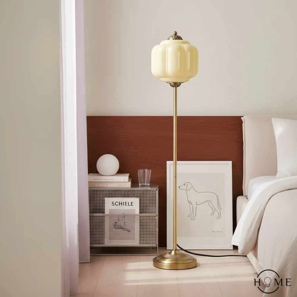Eloise Vloerlamp van getextureerd glas in pompoenvorm - Organisch artistiek ontwerp en retrostijl voor de woonkamer HL2510