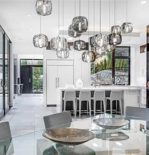Cubie kroonluchter rookglas bol hanglamp voor kookeiland