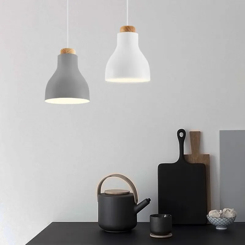 Nordic cilinder hanglamp met houten kop HL197