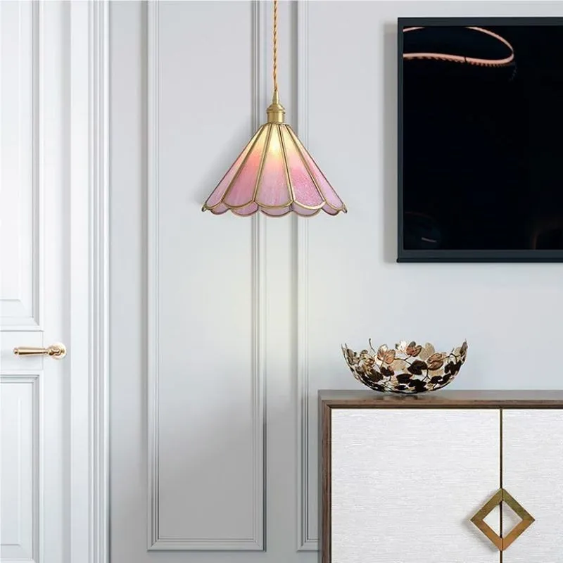 Romantische Retro Messing Glazen Hanglamp HL66