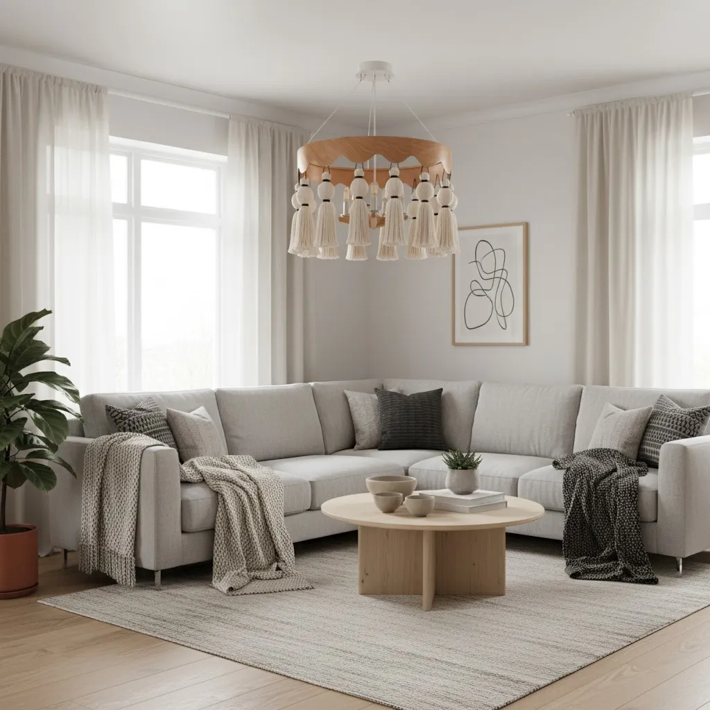 FringeAura Boho Kwastjes Kroonluchter - Grote Kroonluchter met Katoenen Franjes voor Eet- en Woonkamer HL2450