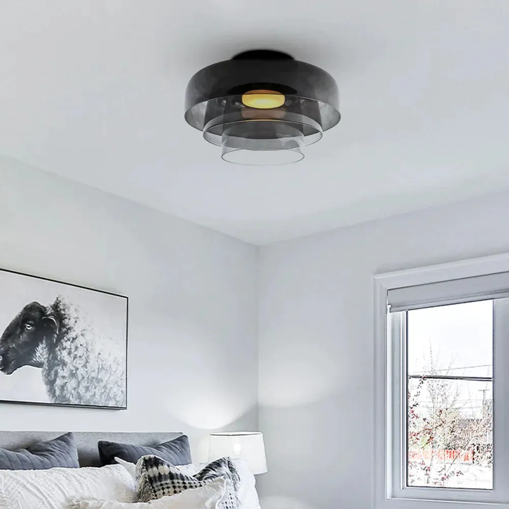 Scandinavische Glazen Schijf Plafondlamp - Noordse Macaron-stijl Lamp voor Woonkamers HL204