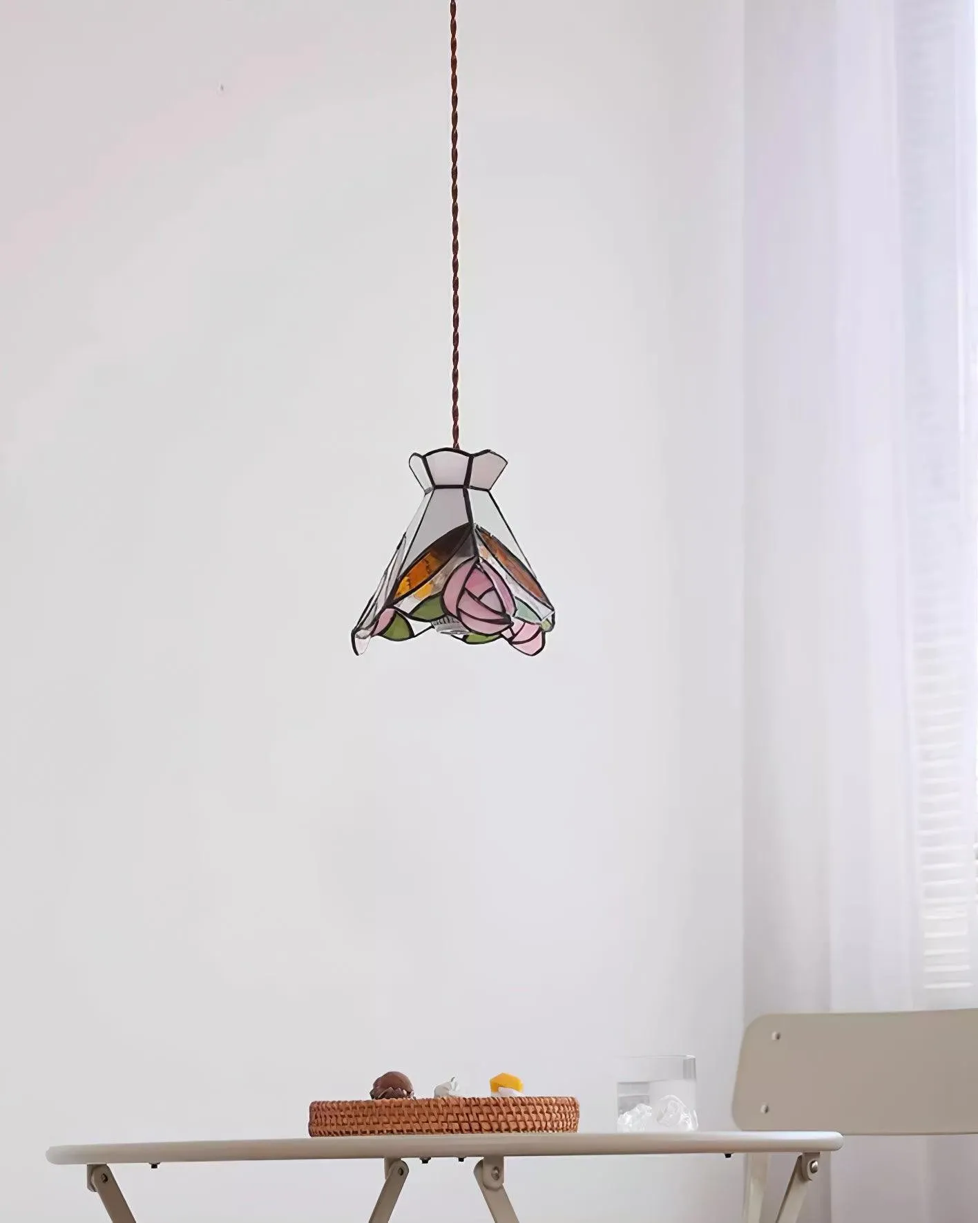 Franse Retro Rozen Glas-in-lood Hanglamp HL908