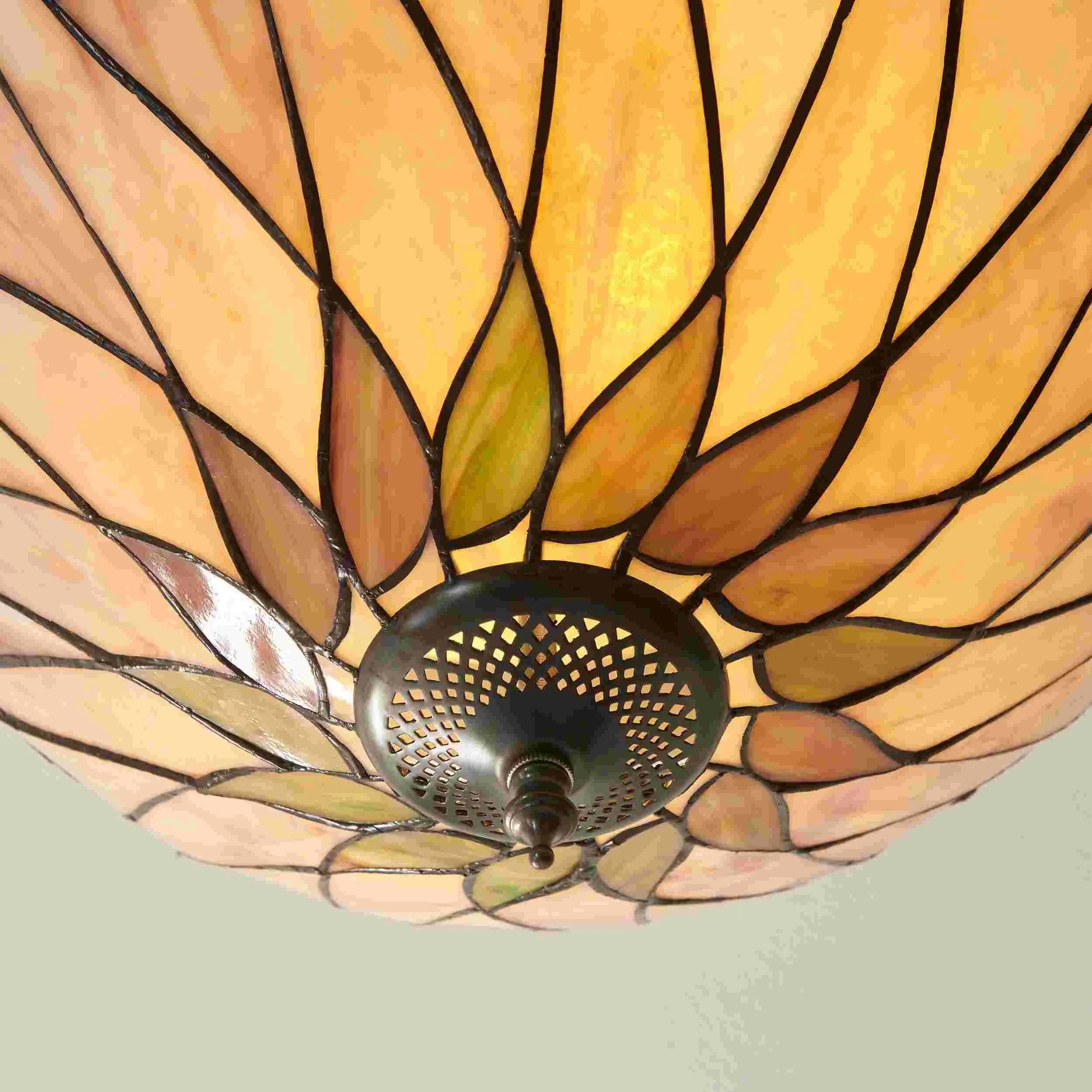 TF Hutchinson Tiffany Plafondlamp - Elegante vintage glazen lamp met bloemenmotief voor eetkamer of gang HL2251