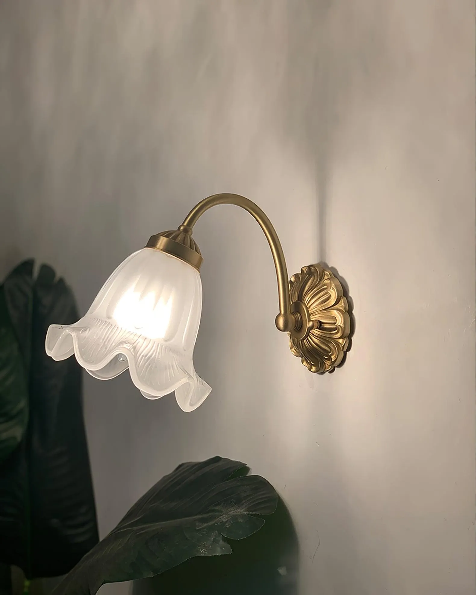 Nordic Modern Retro Elegant Bloem Messing Glas Wandlamp HL393