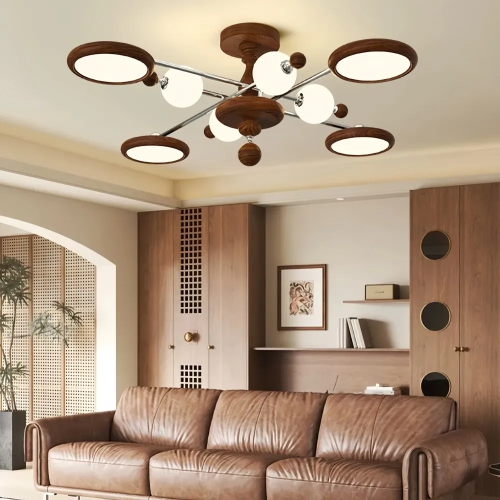 Walnoot Sputnik Plafondlamp - Retro Vertakte Lamp voor Slaapkamer HL1325
