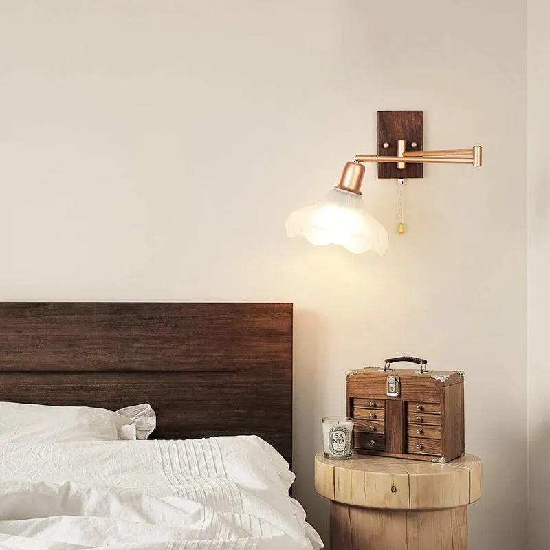 Franse ijzeren glazen bloemenwandlamp met zwenkarm en rits HL1087
