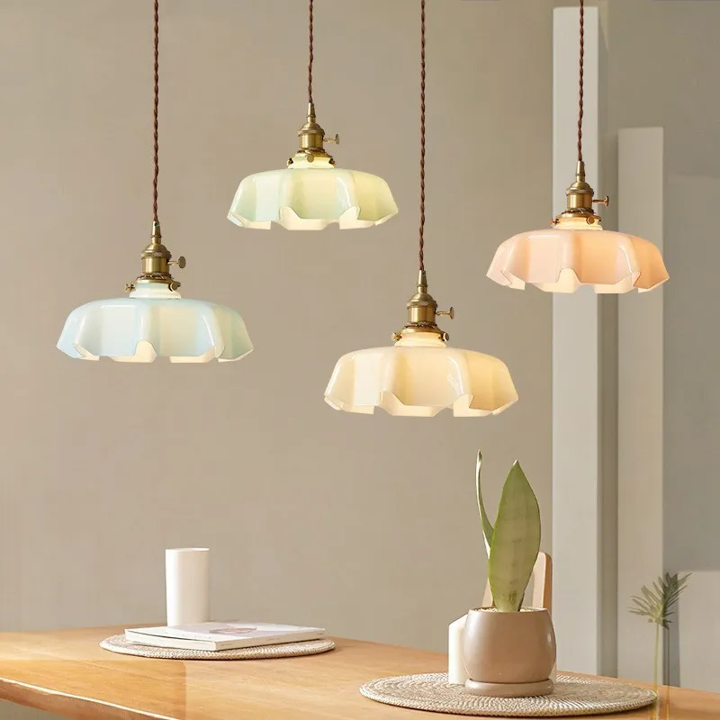 Retro Glazen Bloem Crème Hanglamp HL183