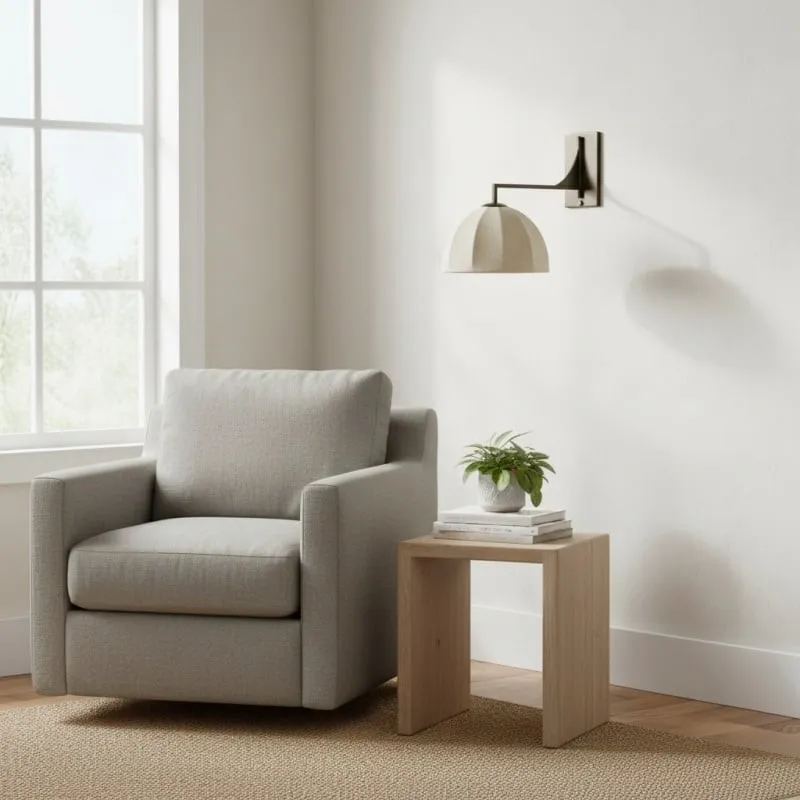 Lumarys Swing-Arm Wandlamp - Sculpturale wandlamp met linnen kap in organische stijl voor woon- of slaapkamer HL1874