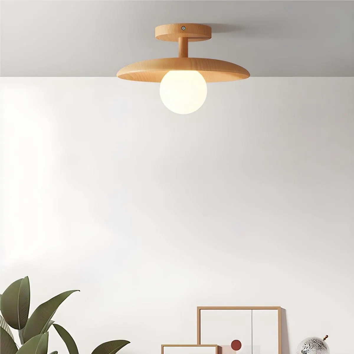 Rustieke Plafon houten glazen plafondlamp HL93