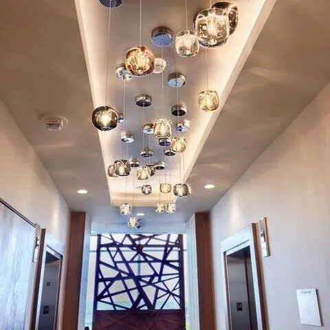 Cubie kroonluchter rookglas bol hanglamp voor kookeiland