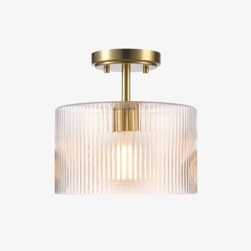 Rivora plafondlamp met ribbels en glazen kap - Moderne plafondlamp in landelijke stijl voor slaapkamer en hal HL2427