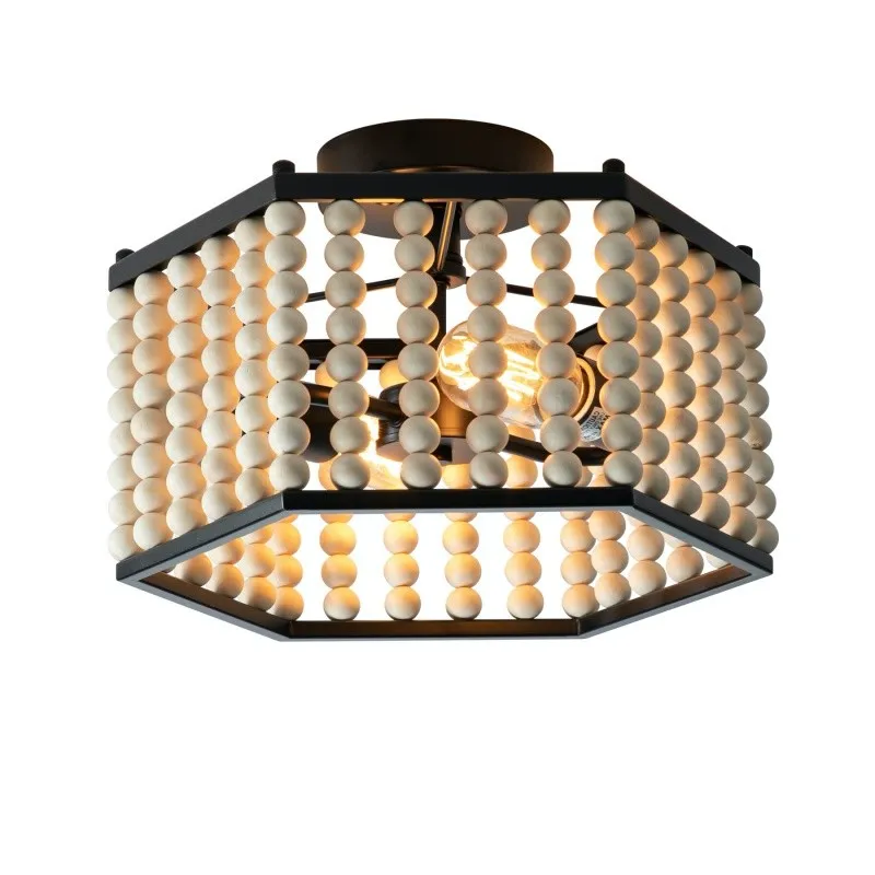 Rustieke zeshoekige houten kraallamp HL248