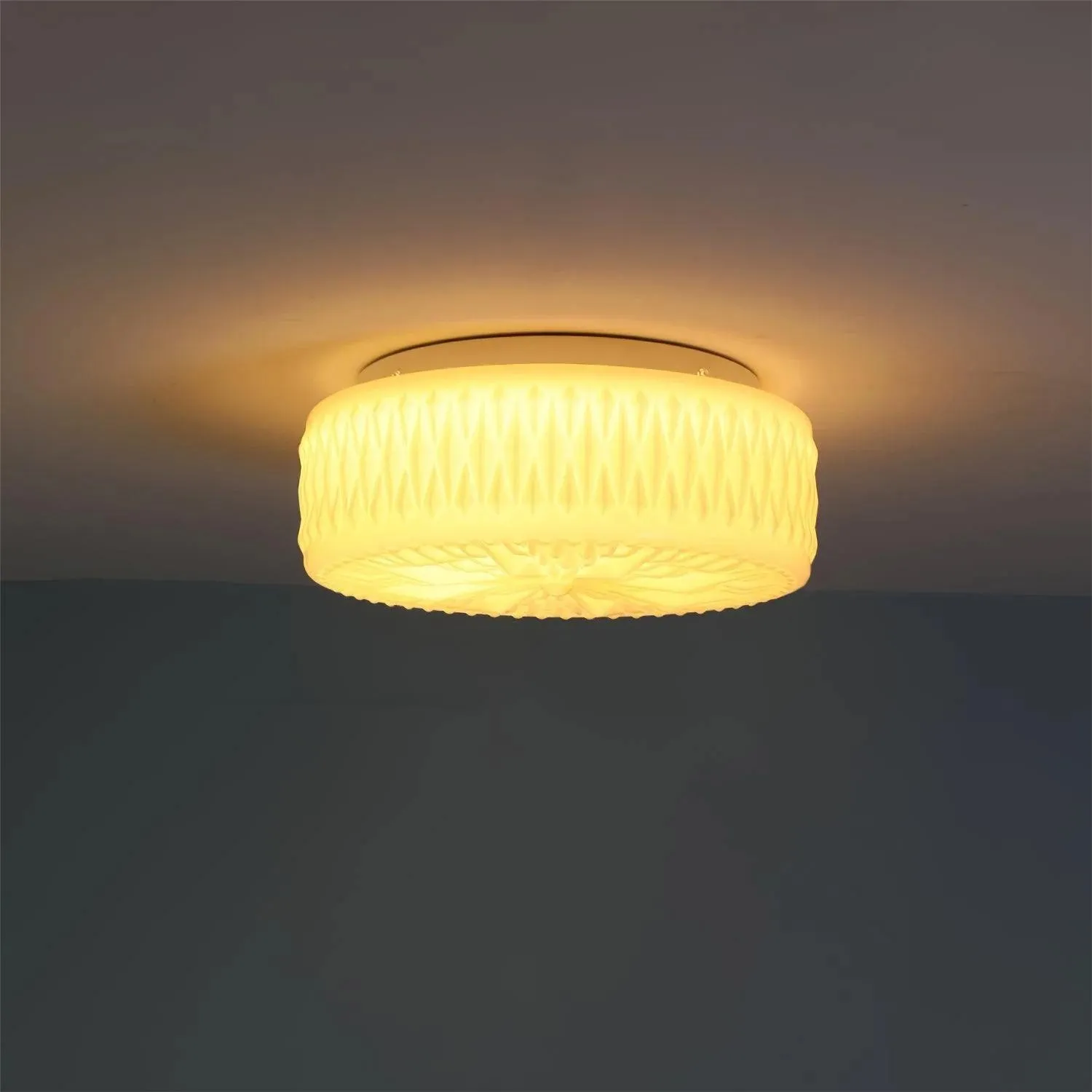 Vintage gebeeldhouwde glazen schijfplafondlamp HL194