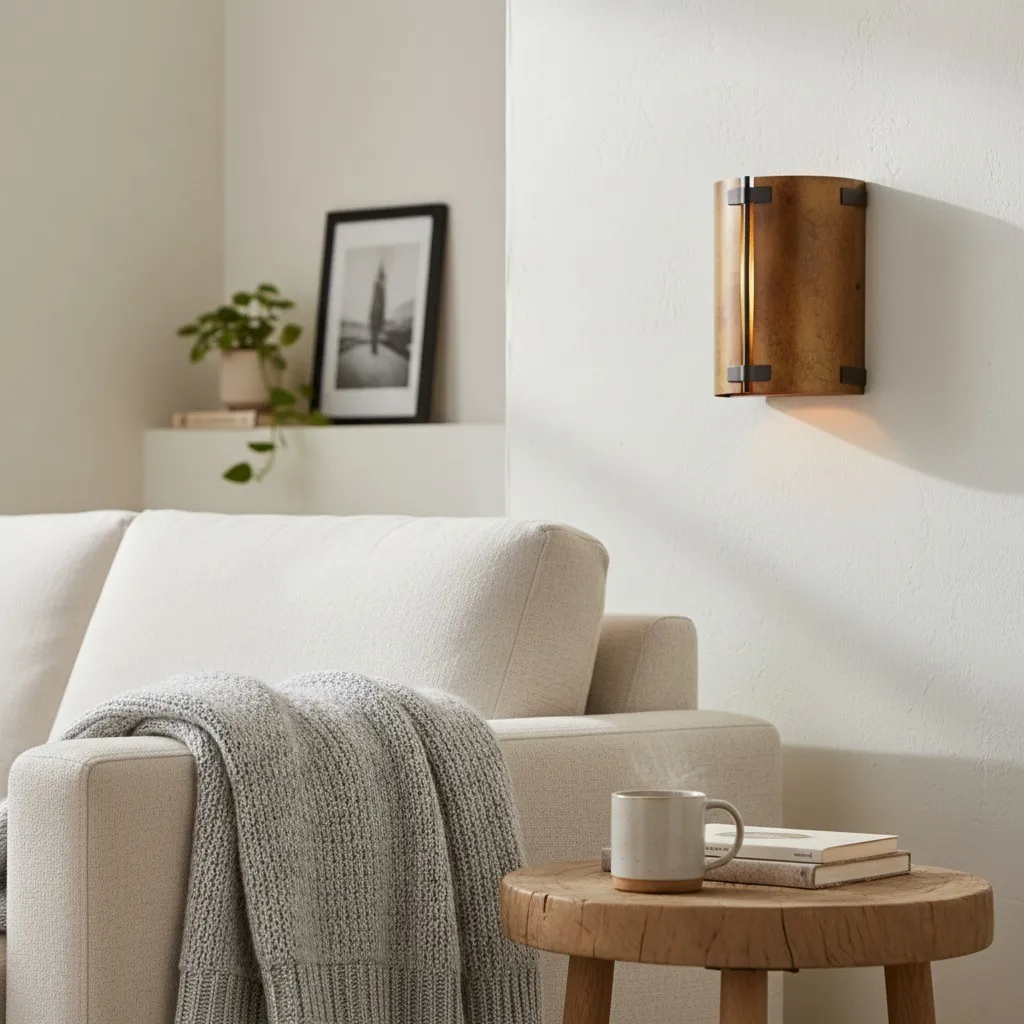 Rustivon rustieke wandlamp - gebogen metalen kap in vintage stijl voor de slaapkamer HL2430