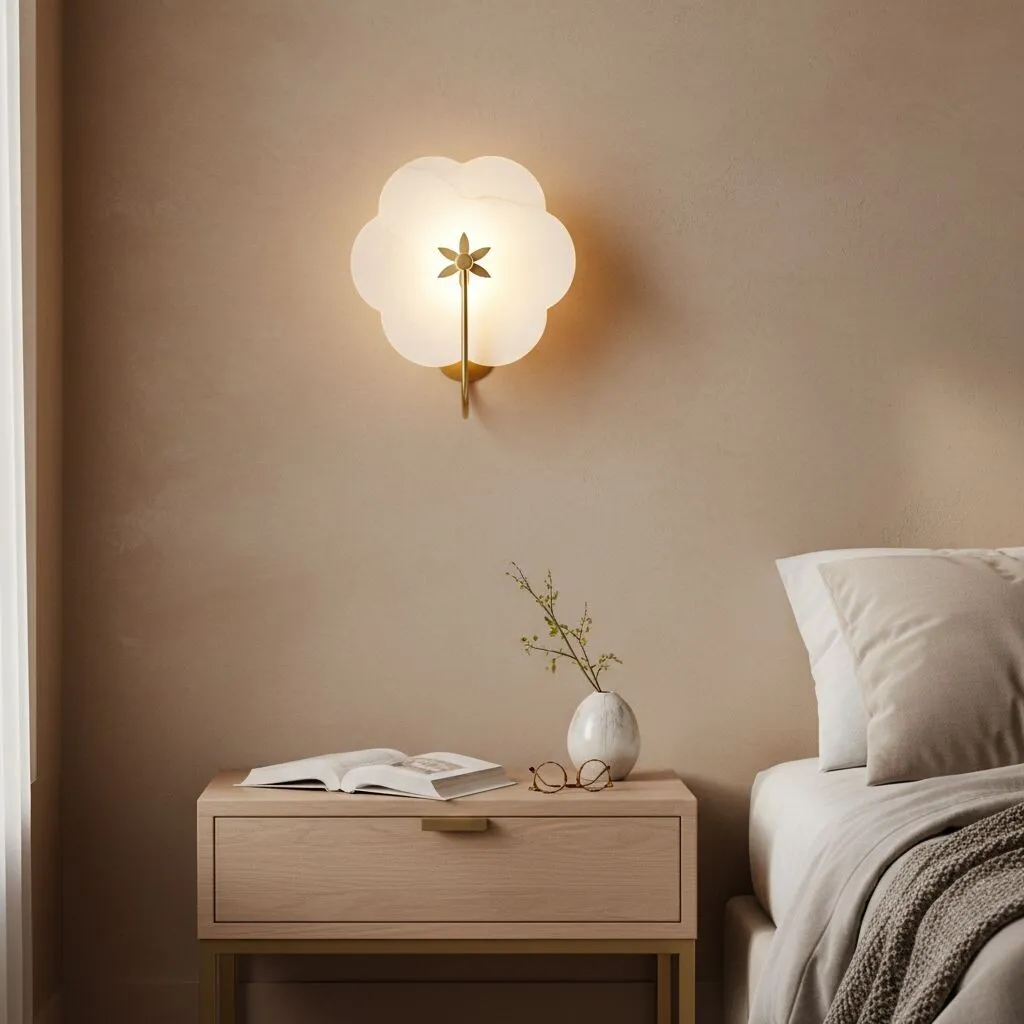 Albi Albasten Wandlamp - Uitgesneden bloemmotieven, geschikt voor woonkamers of slaapkamers HL1907