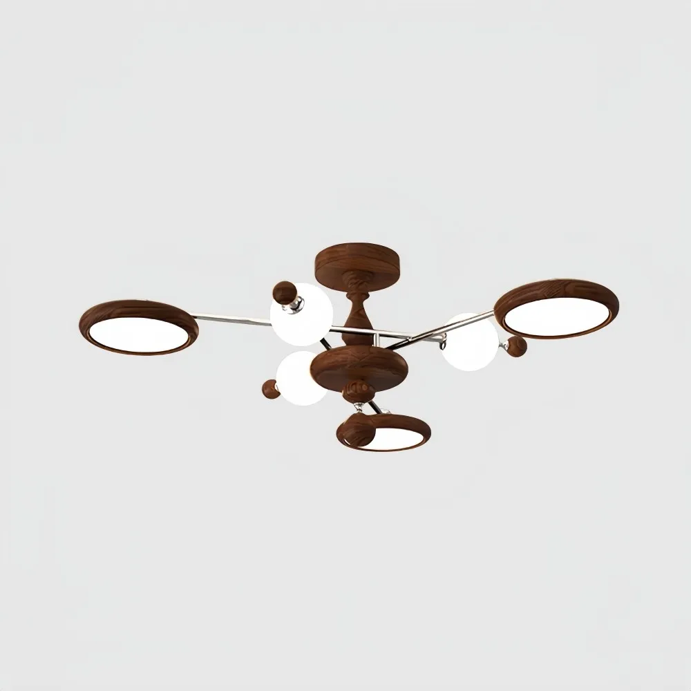 Walnoot Sputnik Plafondlamp - Retro Vertakte Lamp voor Slaapkamer HL1325
