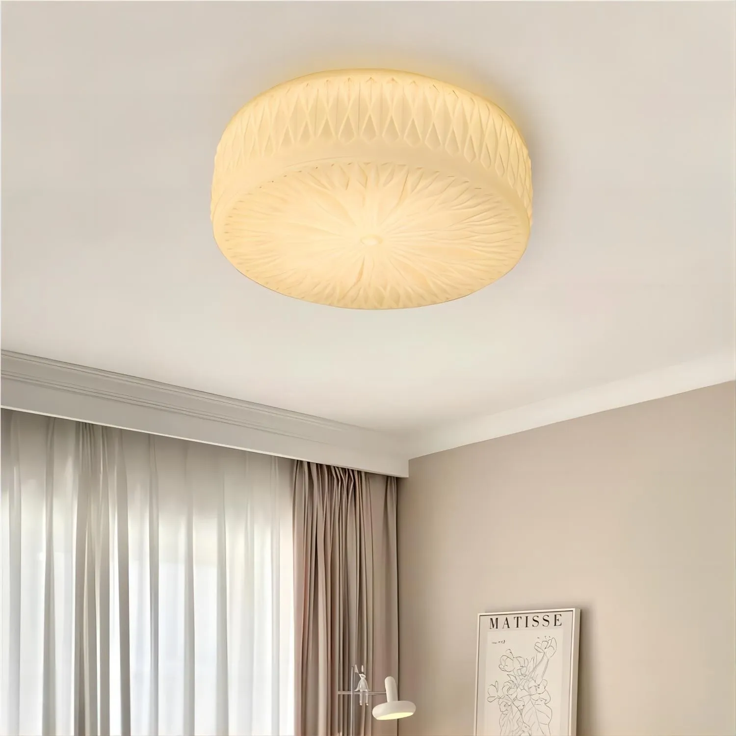 Vintage gebeeldhouwde glazen schijfplafondlamp HL194