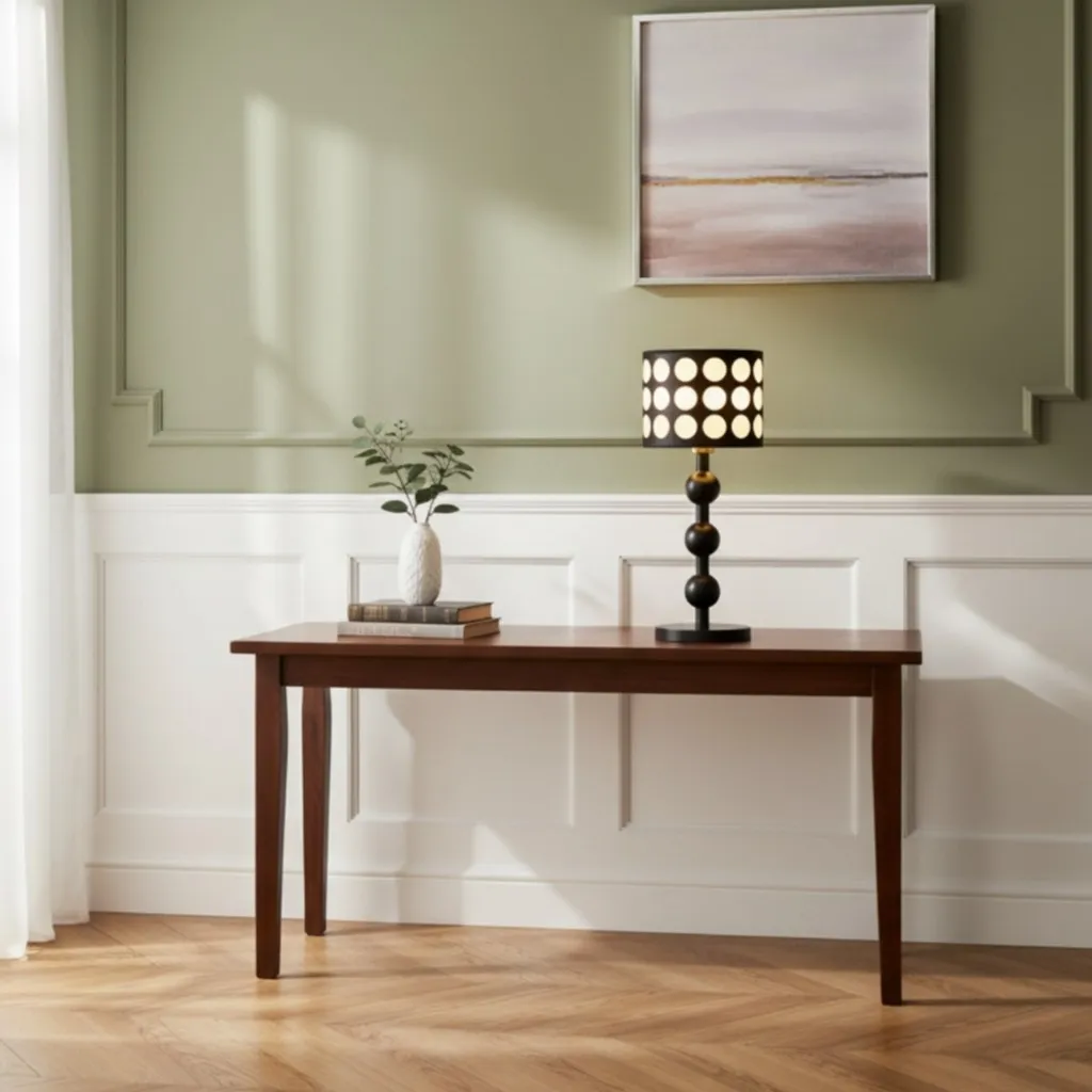Retro Tafellamp met Stippenpatroon - Houten vloerlamp voor woonkamer HL1844