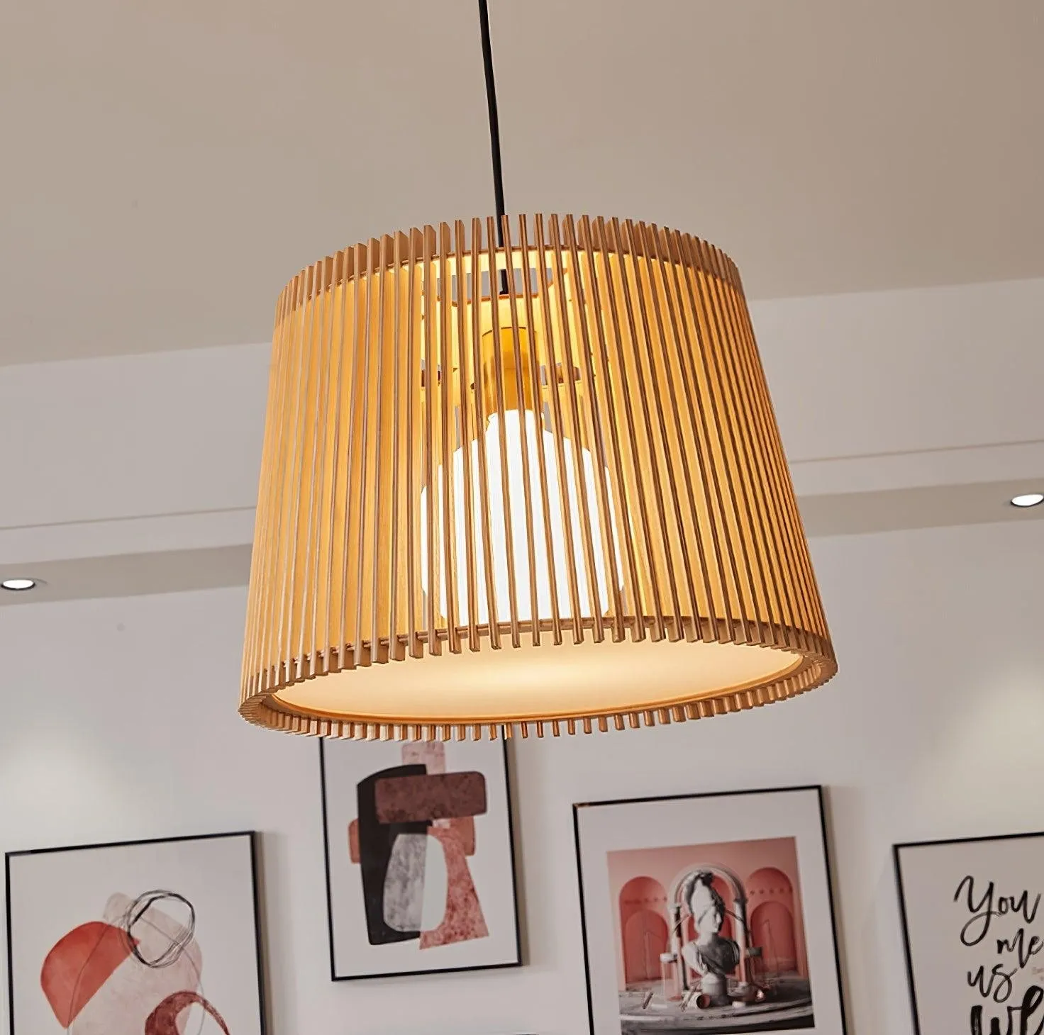 Houten boomstamkleurige kooi hanglamp HL752