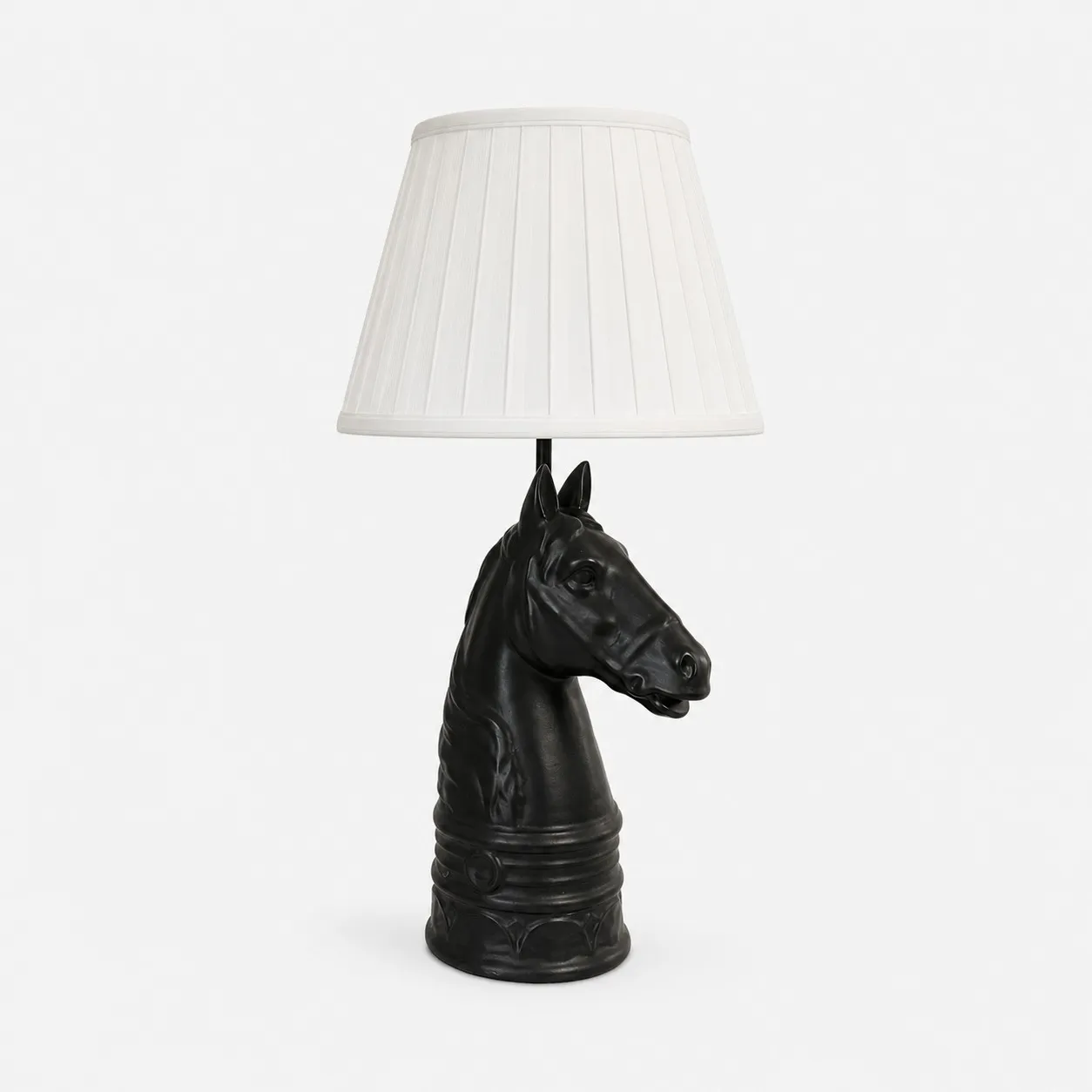 Black pleated shade horse head table lamp