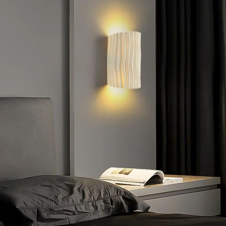 Cilinder geribbelde wandlamp van hars HL224