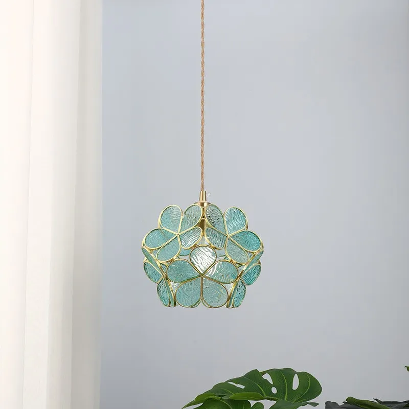 Romantische handgeblazen glazen bloemblad hanglamp HL47
