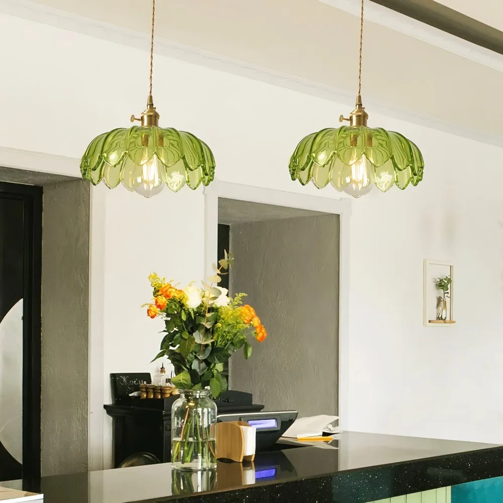 Vintage rustieke bloemblaadjesknoppen glazen hanglamp HL201