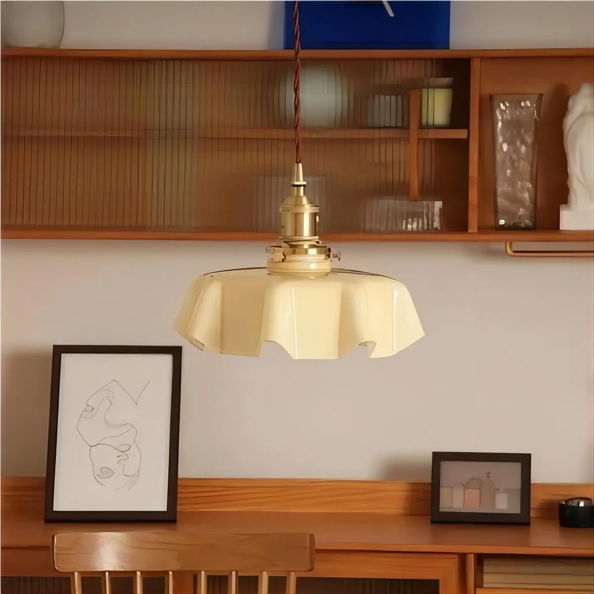 Retro Glazen Bloem Crème Hanglamp HL183