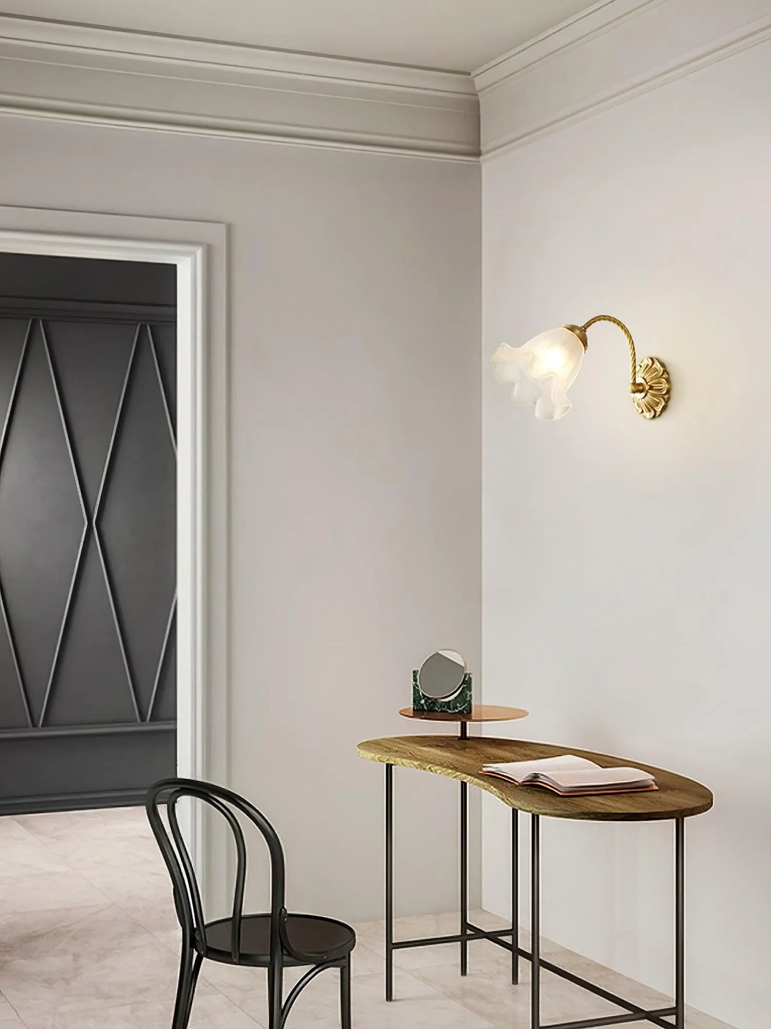 Nordic Modern Retro Elegant Bloem Messing Glas Wandlamp HL393