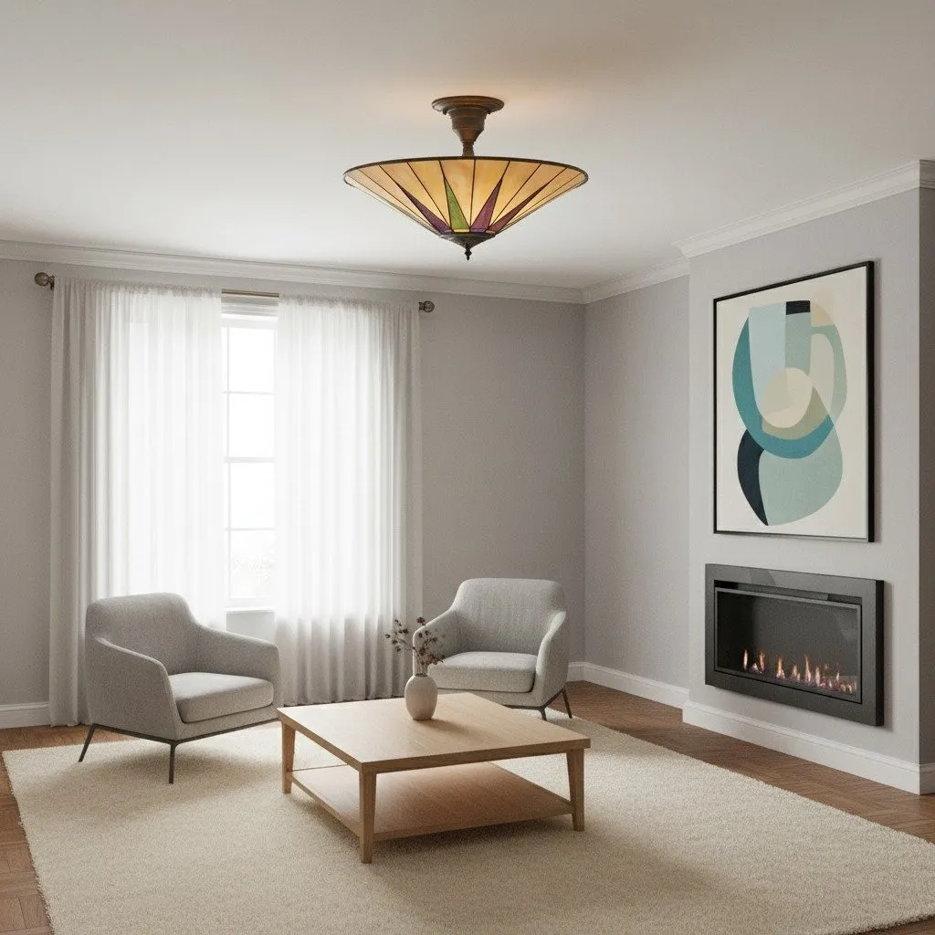 TF Dark Star Tiffany plafondlamp - glas-in-lood sterontwerp voor eetkamer of hal HL2232