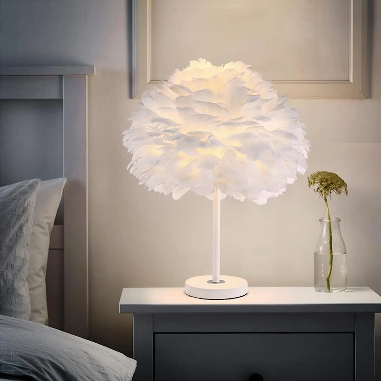 Moderne pluizige Feather tafellamp voor slaapkamer HL09
