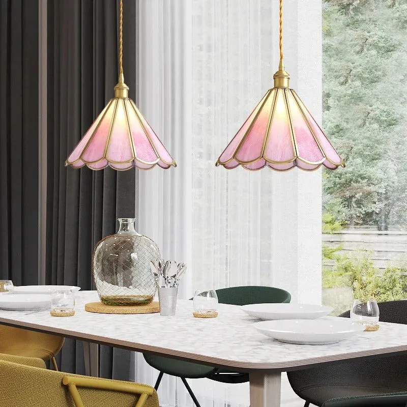 Romantische Retro Messing Glazen Hanglamp HL66