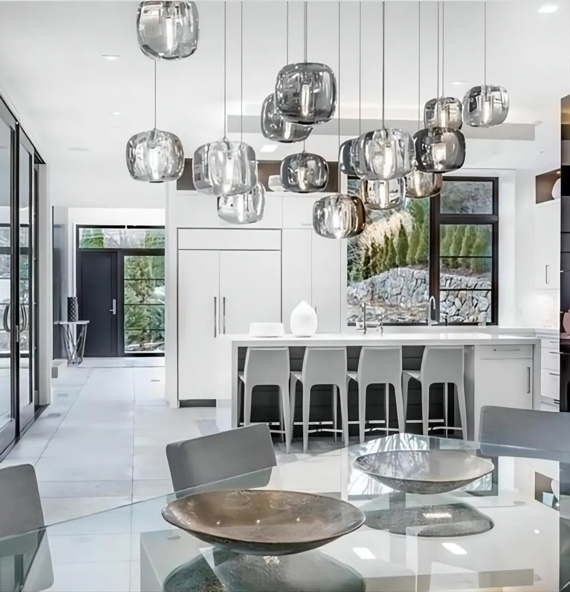 Cubie kroonluchter rookglas bol hanglamp voor kookeiland