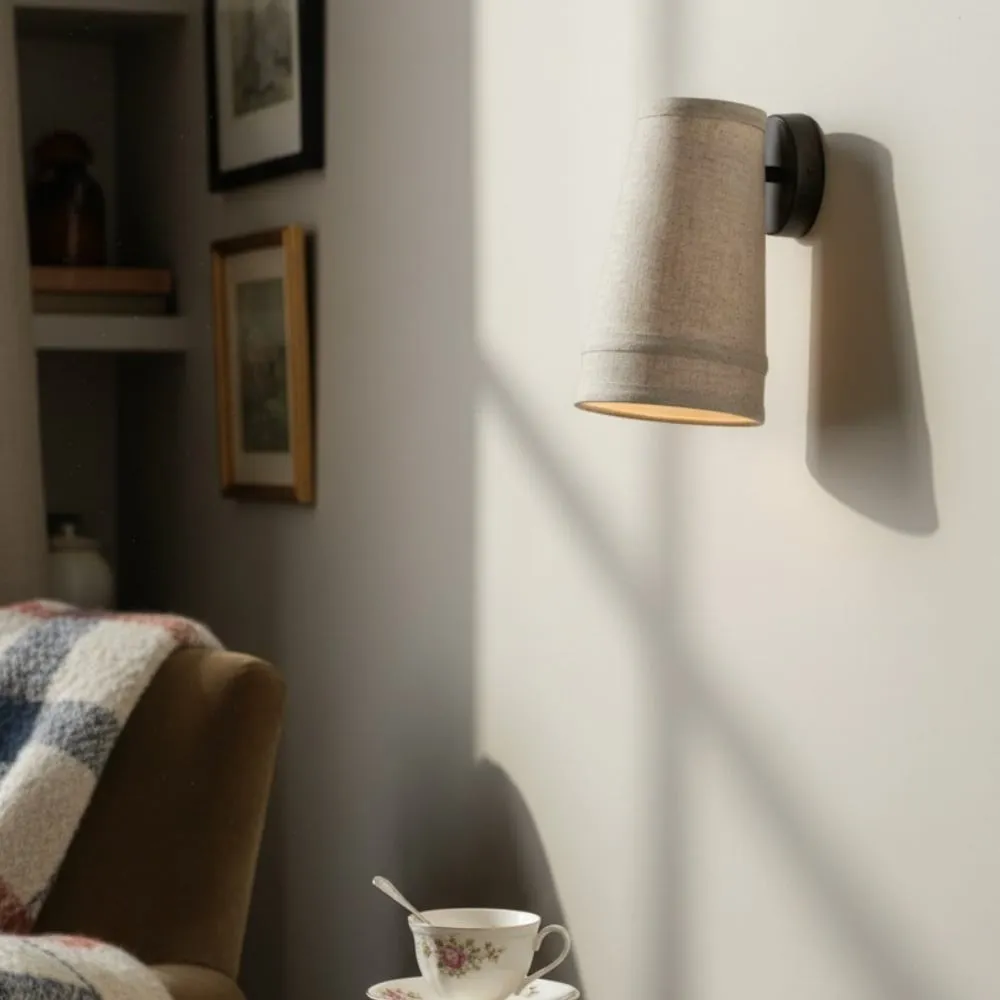Zalen wandlamp met linnenstructuur in bronskleur - Zachte retro wandlamp voor leeshoek HL1912