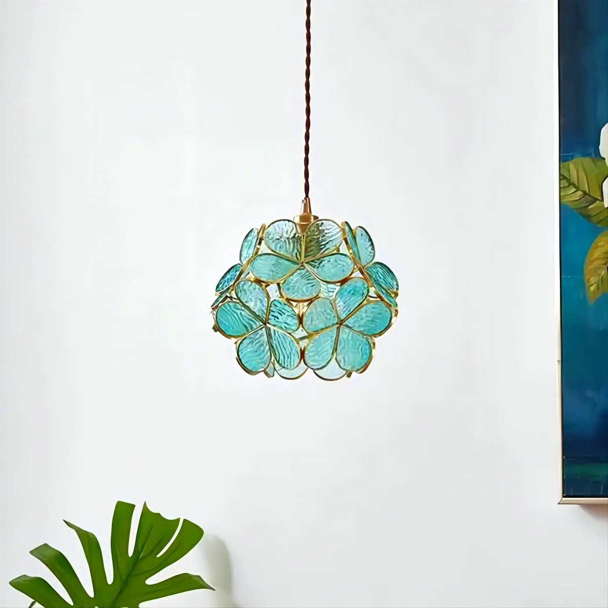 Romantische handgeblazen glazen bloemblad hanglamp HL47